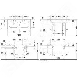 Duravit D-Code - Meuble-lavabo double 1200x490 mm, avec un trou pour robinet, blanc alpin 03481200002