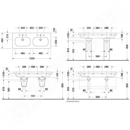 Duravit D-Code - Meuble-lavabo double 1200x490 mm, avec un trou pour robinet, blanc alpin 03481200002