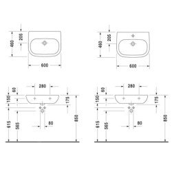 Duravit D-Code - Lavabo Med, 600x460 mm, sans trou, blanc alpin 23116000702