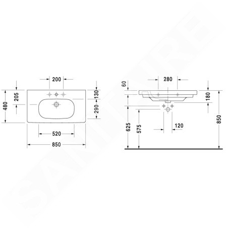 Duravit D-Code - Lavabo Med, 850x480 mm, avec 1 trou, blanc alpin 03528500002