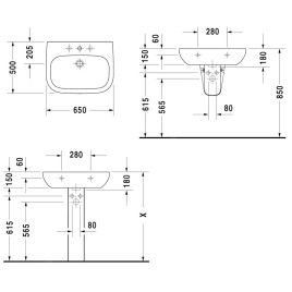 Duravit D-Code - Lavabo 650x500 mm, avec un trou pour robinet, blanc alpin 23106500002