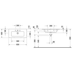 Duravit ME by Starck - Lavabo pour meuble Compact 830x400 mm, avec 1 trou, avec WonderGliss, blanc alpin 23428300001