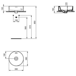 Ideal Standard Strada II - Lavabo pour montage à la plaque, diamètre : 380 mm, avec déversoir, blanc T292901