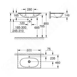 Grohe Essence - Lavabo avec trop-plein, 800x460 mm, PureGuard, blanc alpin 3956700H