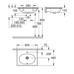 Grohe Essence - Lavabo avec trop-plein 600x460 mm, PureGuard, blanc alpin 3956800H