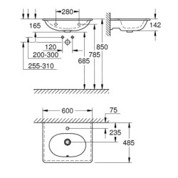 Grohe Essence - Lavabo avec trop-plein 600x485 mm, PureGuard, blanc alpin 3956500H