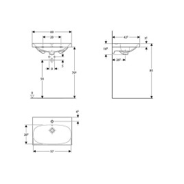 Geberit Acanto - Lavabo 600x422 mm, avec 1 trou, avec trop-plein, avec KeraTect, blanc 500.631.01.8