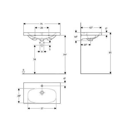 Geberit Acanto - Lavabo 750x422 mm, avec 1 trou, avec trop-plein, avec KeraTect, blanc 500.632.01.8