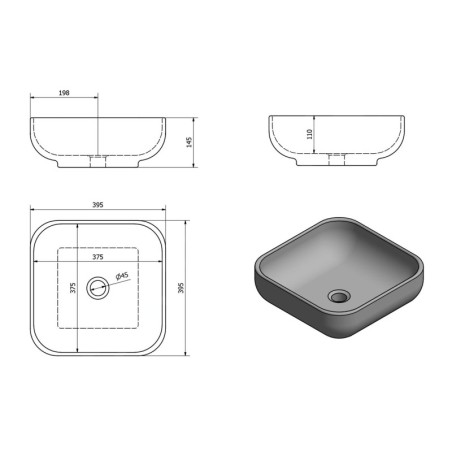 Sapho Lavabos - Lavabo Prata 625x420 mm, sans trou pour robinet, sans trop-plein, blanc AR423