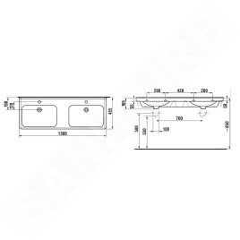 Jika Cubito - Double-lavabo 1300x485 mm, 2 trous pour robinet, Jika Perle, blanc H8144201001041