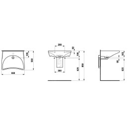 Laufen Rehab - Lavabo adapté aux personnes à mobilité réduite 660x550 mm, 1 trou pour mitigeur, sans trop-plein, blanc