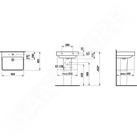 Laufen Pro S - Lavabo, 550x465 mm, 3 trous pour robinetterie, avec LCC, blanc H8109624001081