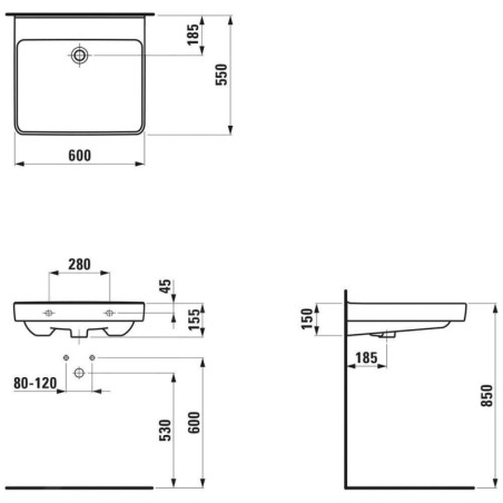 Laufen Pro Liberty - Lavabo 600x550 mm, sans trou pour robinetterie, sans trop-plein, blanc H8119500001421