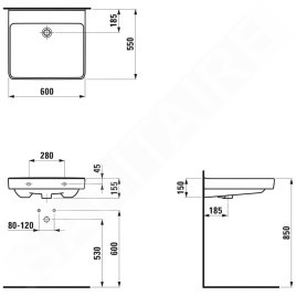 Laufen Pro Liberty - Lavabo, 600x550 mm, sans trou pour robinetterie, blanc H8119500001091