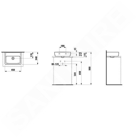 Laufen Pro - Lave-mains 450x340 mm, sans trou pour robinetterie, blanc H8119520001091