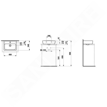 Laufen Pro - Lave-mains, 450x340 mm, 1 trou pour robinetterie, blanc H8119520001041