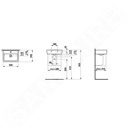 Laufen Pro - Lave-mains 450x340 mm, sans trou pour robinetterie, blanc H8119510001091