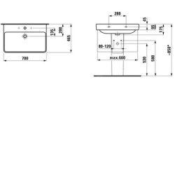 Laufen Pro S - Lavabo, 700x465 mm, 1 trou pour robinetterie, blanc H8109670001041