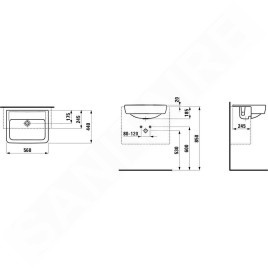 Laufen Pro - Lavabo semi-encastré, 560x440 mm, sans trou pour robinetterie, blanc H8129610001091