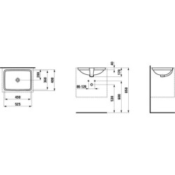Laufen Pro A - Lavabo à encastrer, 490x360 mm, sans trou pour robinetterie, blanc H8119600001091