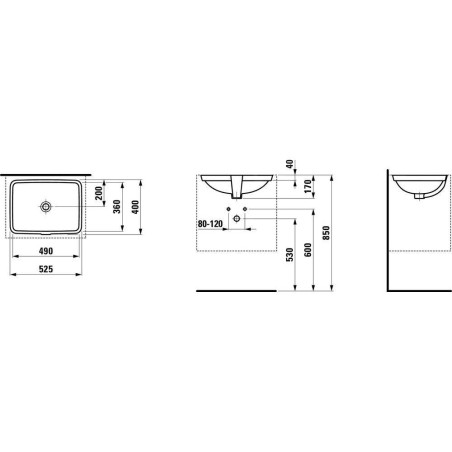 Laufen Pro A - Lavabo à encastrer, 490x360 mm, sans trou pour robinetterie, blanc H8119600001091