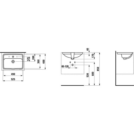 Laufen Pro A - Lavabo 490x360 mm, sans trou pour robinetterie, avec LCC, blanc H8119664001091