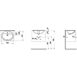 Laufen Pro - Lavabo encastré, 560x440 mm, 1 trou pour robinetterie, blanc H8139510001041