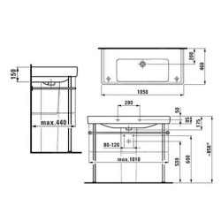 Laufen Pro S - Lavabo 1050x460 mm, sans trou pour robinet, blanc H8139660001091