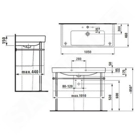 Laufen Pro S - Lavabo, 1050x460 mm, 3 trous pour robinetterie, blanc H8139660001081