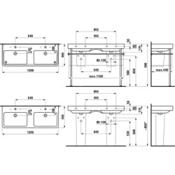 Laufen Pro S - Double-lavabo 1200x465 mm, sans trou pour robinetterie, blanc H8149660001091