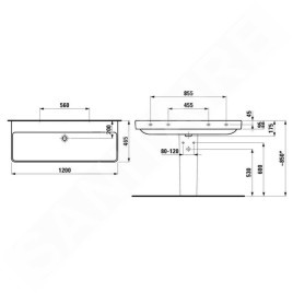 Laufen Pro S - Lavabo, 1200x465 mm, sans trou pour robinetterie, avec LCC, blanc H8149654001091