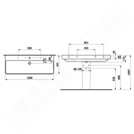 Laufen Pro S - Lavabo, 1200x465 mm, 1 trou pour robinetterie, avec LCC, blanc H8149654001041