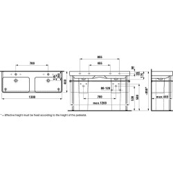 Laufen Pro S - Double-lavabo 1300x460 mm, sans trou pour robinetterie, avec LCC, blanc H8149684001091