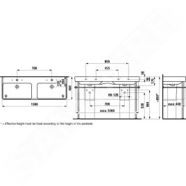 Laufen Pro S - Double-lavabo 1300x460 mm, sans trou pour robinetterie, blanc H8149680001091