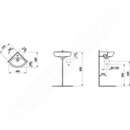 Laufen Pro - Lave-main d’angle 440x380 mm avec 1 trou pour robinetterie, avec LCC, blanc H8169584001041