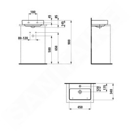 Laufen Pro S - Lave-mains, 450x340 mm, 1 trou pour robinetterie, blanc H8169610001041