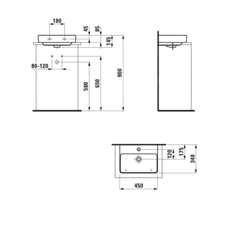 Laufen Pro S - Lave-mains, 450x340 mm, 1 trou pour robinetterie, avec LCC, blanc H8169614001041