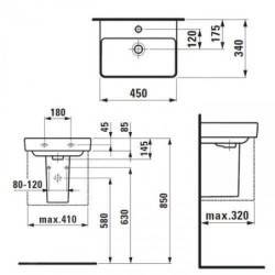 Laufen Pro S - Lave-mains, 450x340 mm, 1 trou robinetterie, sans trop-plein, avec LCC, blanc H8169614001561