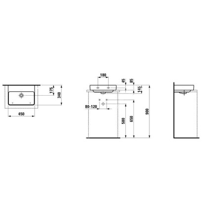 Laufen Pro S - Lave-mains 450x340 mm, sans trou pour robinetterie, sans trop-plein, s LCC,blanc H8169614001421