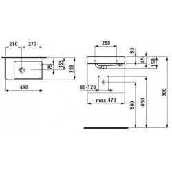Laufen Pro S - Lave-mains, 480x280 mm, sans trou pour mitigeur, avec LCC, blanc H8159554001091