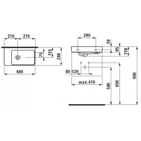 Laufen Pro S - Lave-mains, 480x280 mm, sans trou pour mitigeur, avec LCC, blanc H8159554001091