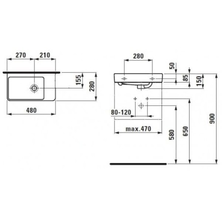 Laufen Pro S - Lave-mains 480x280 mm, sans trou pour robinetterie, blanc H8159540001091