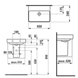 Laufen Pro S - Lave-mains, 450x340 mm, sans trou pour mitigeur, avec LCC, blanc H8159614001091