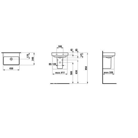 Laufen Pro S - Lave-mains 450x340 mm, sans trou pour robinetterie, sans trop-plein, s LCC,blanc H8159614001421