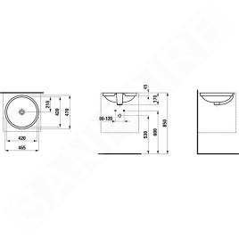 Laufen Pro - Lavabo 420x420 mm, sans trou pour robinetterie, avec LCC, blanc H8189624001091