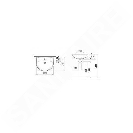 Jika Lyra plus - Lavabo 500x410mm mm, avec trop-plein, avec trou pour robinetterie, blanc H8143810001041