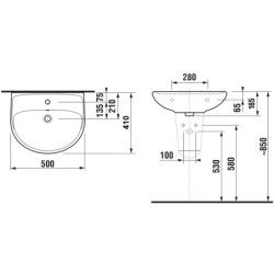 Jika Lyra plus - Lavabo 500x410mm mm, avec trop-plein, sans trou pour robinetterie, blanc H8143810001091