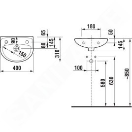 Jika Lyra plus - Lavabo 400x310 mm, avec trop-plein, avec trou pour robinetterie à gauche, blanc H8153810001051