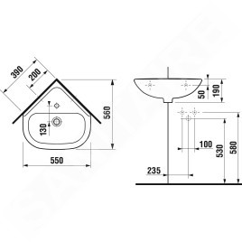 Jika Deep - Lavabo d’angle, 550x560 mm, avec trop-plein, avec trou pour robinetterie, blanc H8166140001041