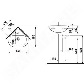 Jika Deep - Lave-mains d'angle, 450x460mm, avec trop-plein, avec trou pour robinetterie, blanc H8166120001041